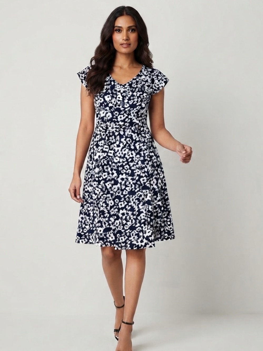 Perceptions Navy White Floral Dress